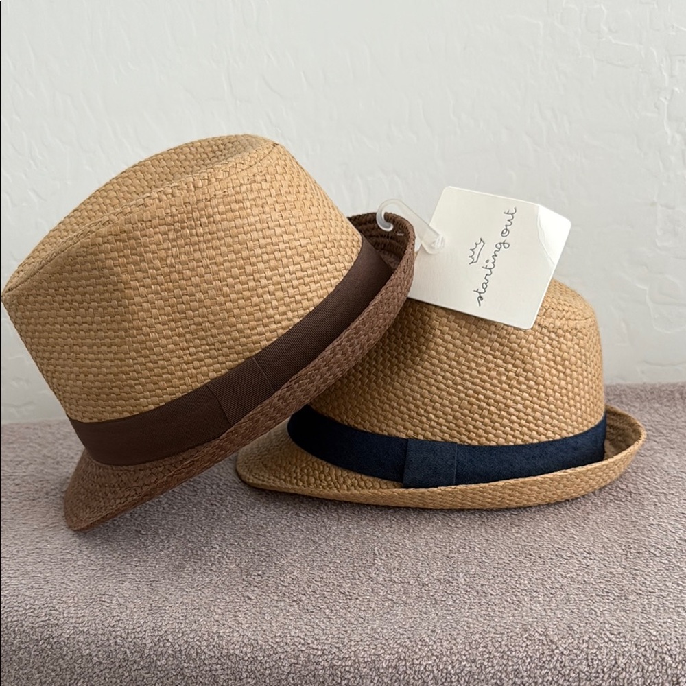 Starting Out Kids' Straw Fedora with Chocolate and Midnight Bands